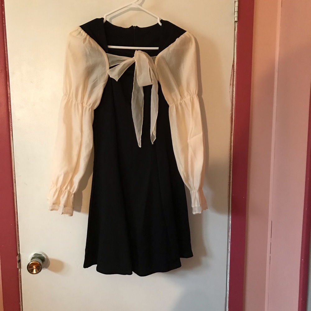 Black Dress with Cream Sheer Sleeves